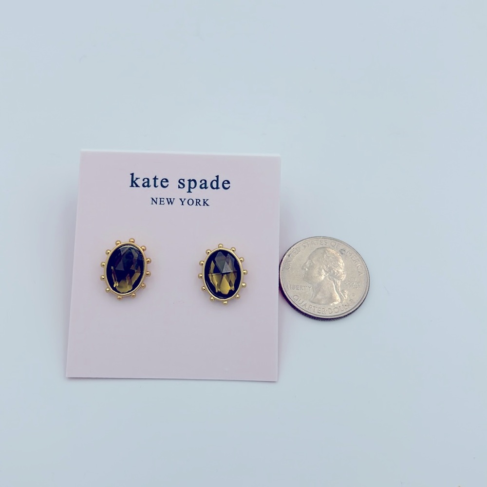 Kate Spade Perfectly Imperfect Dark Green Oval Stud Earrings NWT - Picture 4 of 4